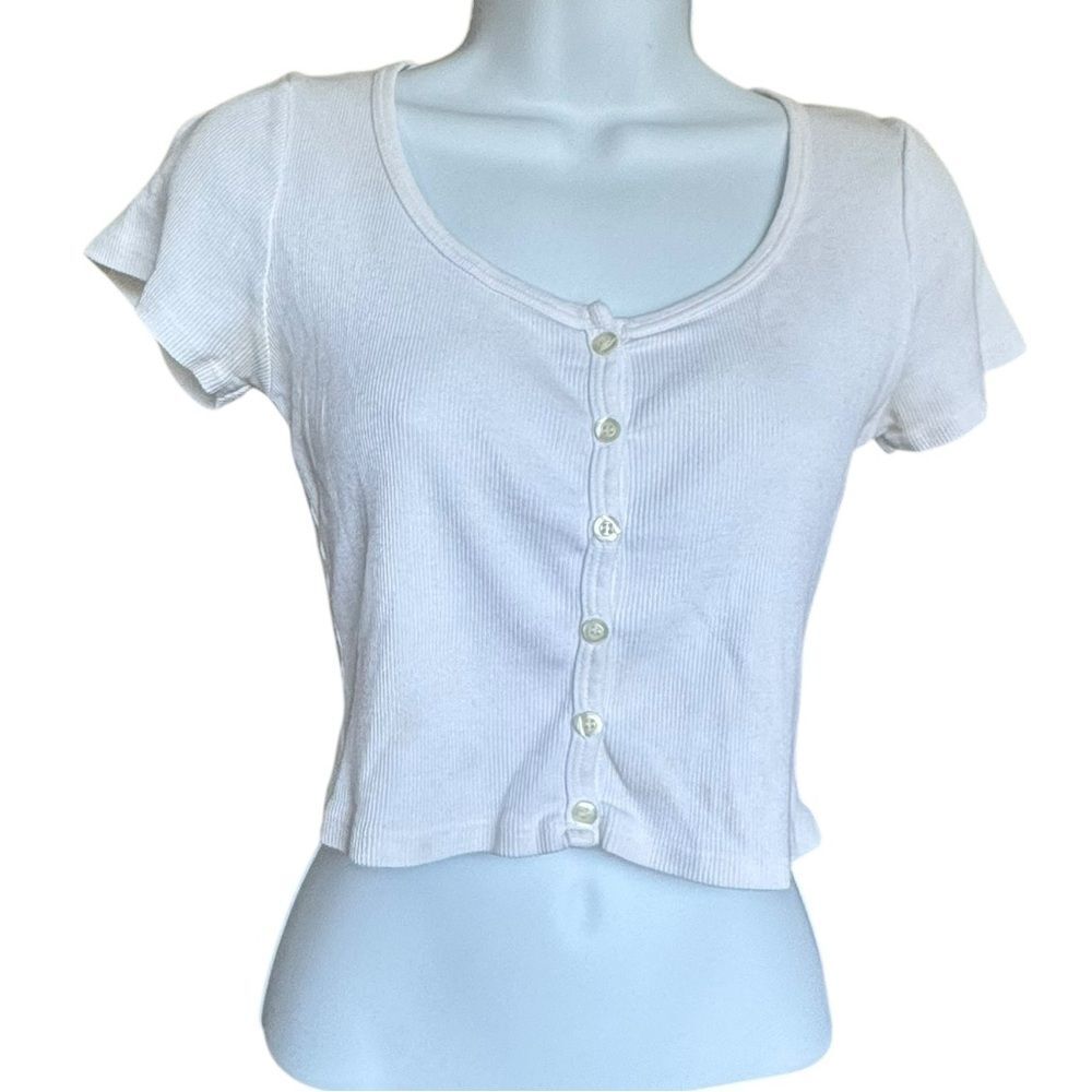 Brandy Melville White Button-Down Crop Top